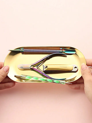 AYNEX Gold Oval Stainless Steel Sterilising Tray | Nail Art & Tattoo Tool Storage | Mirror Polished Desktop Organiser