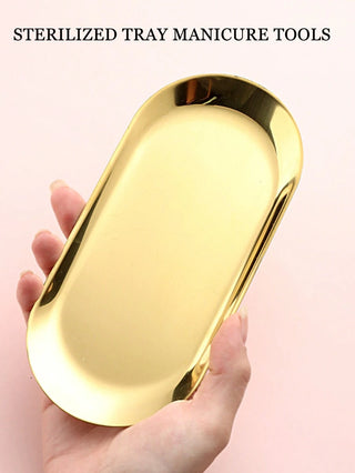 AYNEX Gold Oval Stainless Steel Sterilising Tray | Nail Art & Tattoo Tool Storage | Mirror Polished Desktop Organiser