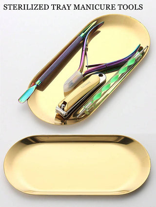 AYNEX Gold Oval Stainless Steel Sterilising Tray | Nail Art & Tattoo Tool Storage | Mirror Polished Desktop Organiser