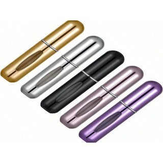 AYNEX 5pcs Mini Travel Perfume Refillable Spray Bottles Set 5ml Pocket Atomiser Gold Silver Black Pink Purple Aluminium