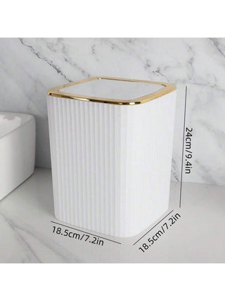 AYNEX Luxury Platinum Plated Striped Bathroom Toilet Bin White ABS Non-Electric Odour-Free Waste Rubbish Dustbin Modern Home