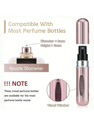 AYNEX 5pcs Mini Travel Perfume Refillable Spray Bottles Set 5ml Pocket Atomiser Gold Silver Black Pink Purple Aluminium