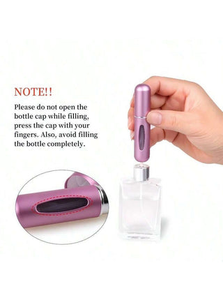 AYNEX 5pcs Mini Travel Perfume Refillable Spray Bottles Set 5ml Pocket Atomiser Gold Silver Black Pink Purple Aluminium