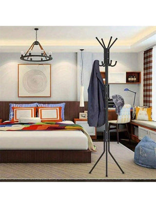 AYNEX 12 Hook Coat Rack Stand 175cm Floor Standing Clothes Hanger Holder Jacket Umbrella Hat Black Iron Bedroom Home Decor