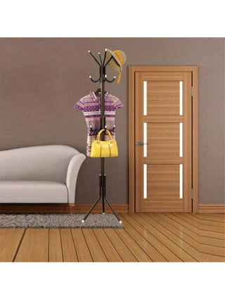 AYNEX 12 Hook Coat Rack Stand 175cm Floor Standing Clothes Hanger Holder Jacket Umbrella Hat Black Iron Bedroom Home Decor