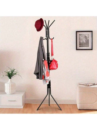 AYNEX 12 Hook Coat Rack Stand 175cm Floor Standing Clothes Hanger Holder Jacket Umbrella Hat Black Iron Bedroom Home Decor