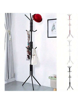 AYNEX 12 Hook Coat Rack Stand 175cm Floor Standing Clothes Hanger Holder Jacket Umbrella Hat Black Iron Bedroom Home Decor