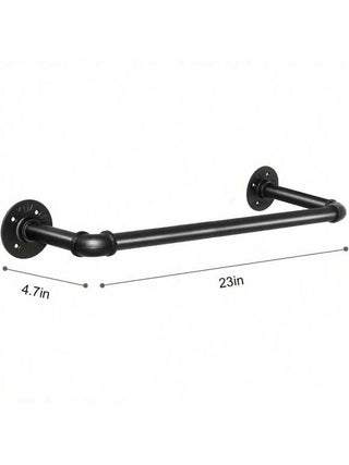AYNEX 60cm Black Iron Pipe Towel Rail Wall Mounted Industrial Towel Bar Detachable Clothes Rack Garment Hanger Holder For Bathroom Kitchen Bedroom Hallway