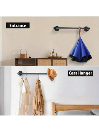 AYNEX 60cm Black Iron Pipe Towel Rail Wall Mounted Industrial Towel Bar Detachable Clothes Rack Garment Hanger Holder For Bathroom Kitchen Bedroom Hallway