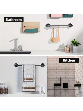 AYNEX 60cm Black Iron Pipe Towel Rail Wall Mounted Industrial Towel Bar Detachable Clothes Rack Garment Hanger Holder For Bathroom Kitchen Bedroom Hallway