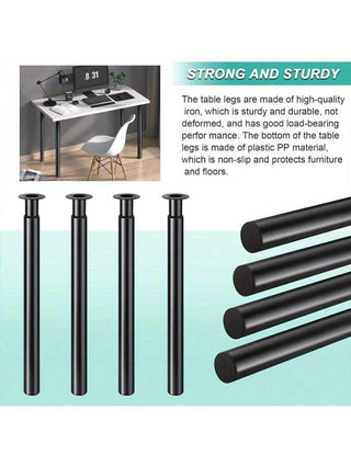 AYNEX Adjustable Metal Table Legs Set | 710-1100mm Height | 60mm Diameter Black Iron | DIY Dining Table, Coffee Table & Desk Legs | 50kg Load | Breakfast Bar & Worktop Legs