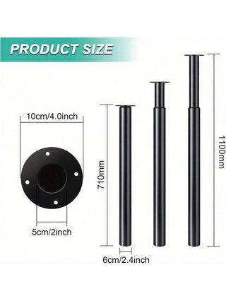 AYNEX Adjustable Metal Table Legs Set | 710-1100mm Height | 60mm Diameter Black Iron | DIY Dining Table, Coffee Table & Desk Legs | 50kg Load | Breakfast Bar & Worktop Legs