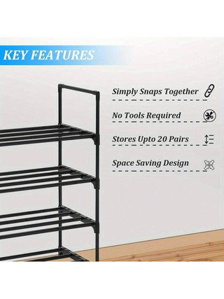 AYNEX 4-Tier Metal Shoe Rack Organiser for 20 Pairs | Stackable Space Saving Shoe Storage Shelf for Home, Bedroom, Hallway 90x30x70cm Durable Rack