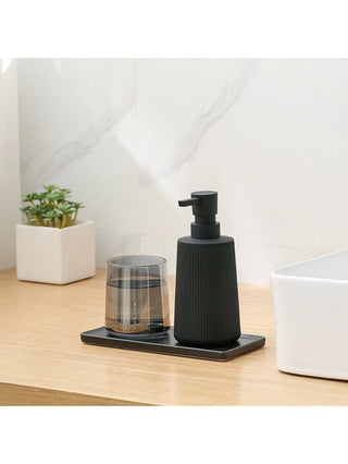 AYNEX Striped Black Soap Dispenser | Modern Round ABS Plastic Pump Bottle | Bathroom Hand Soap & Kitchen Dish Soap | Home Décor