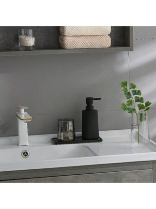 AYNEX Striped Black Soap Dispenser | Modern Round ABS Plastic Pump Bottle | Bathroom Hand Soap & Kitchen Dish Soap | Home Décor