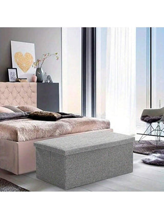 AYNEX Folding Storage Ottoman Bench | Grey 76cm | Padded Seat Footstool & Toy Box | MDF Frame | Hidden Storage | Bedroom, Living Room & Hallway | Multi-Use Storage Bench