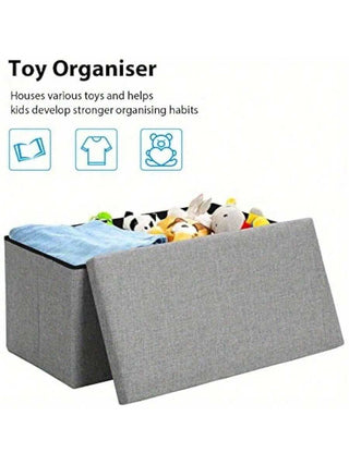 AYNEX Folding Storage Ottoman Bench | Grey 76cm | Padded Seat Footstool & Toy Box | MDF Frame | Hidden Storage | Bedroom, Living Room & Hallway | Multi-Use Storage Bench