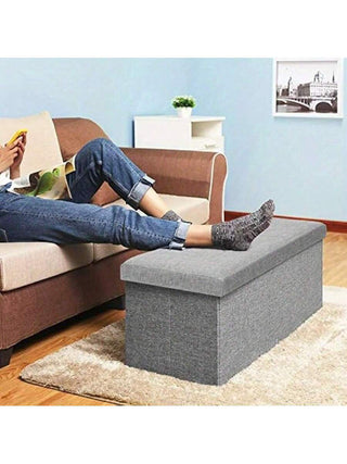 AYNEX Folding Storage Ottoman Bench | Grey 76cm | Padded Seat Footstool & Toy Box | MDF Frame | Hidden Storage | Bedroom, Living Room & Hallway | Multi-Use Storage Bench