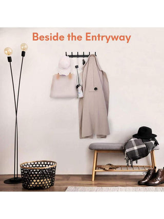 AYNEX Black Wall Mounted Coat Hooks Set Of 2 Heavy Duty 6 Hook Clothes Hanger Rack For Entryway Bedroom Bathroom & Closet Storage
