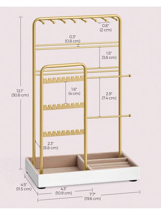 AYNEX Gold Jewellery Stand Organiser Metal Frame Velvet Tray 30cm Earring Bracelet Necklace Ring Stud Holder Display Stand Gift Idea Women