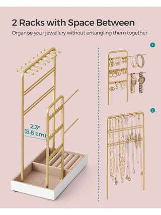 AYNEX Gold Jewellery Stand Organiser Metal Frame Velvet Tray 30cm Earring Bracelet Necklace Ring Stud Holder Display Stand Gift Idea Women