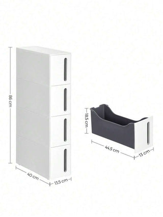 AYNEX 4 Tier Narrow Storage Tower on Wheels 28L Plastic Shelf Unit Space Saving Kitchen Bathroom Bedroom Column Trolley 45x17x84cm White