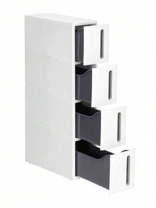 AYNEX 4 Tier Narrow Storage Tower on Wheels 28L Plastic Shelf Unit Space Saving Kitchen Bathroom Bedroom Column Trolley 45x17x84cm White