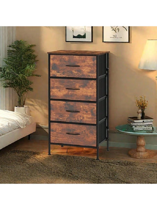 AYNEX 4-Drawer Fabric Dresser Wooden Top & Metal Frame | Large Storage Chest of Drawers Bedroom Nursery Living Room | Rust Brown