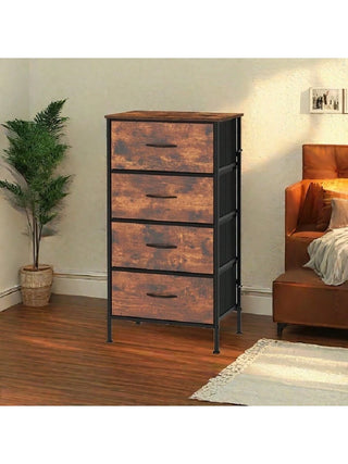 AYNEX 4-Drawer Fabric Dresser Wooden Top & Metal Frame | Large Storage Chest of Drawers Bedroom Nursery Living Room | Rust Brown