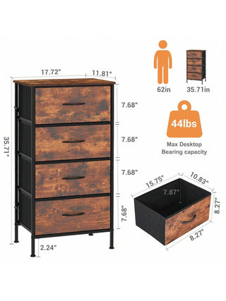 AYNEX 4-Drawer Fabric Dresser Wooden Top & Metal Frame | Large Storage Chest of Drawers Bedroom Nursery Living Room | Rust Brown