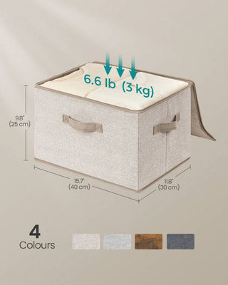 AYNEX Set of 6 Foldable Storage Organiser Boxes Zip Lids & Handles Non-Woven Fabric 40x30x25cm Clothes Wardrobe Shelf Under Bed Bedroom Sand Beige