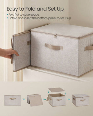 AYNEX Set of 6 Foldable Storage Organiser Boxes Zip Lids & Handles Non-Woven Fabric 40x30x25cm Clothes Wardrobe Shelf Under Bed Bedroom Sand Beige