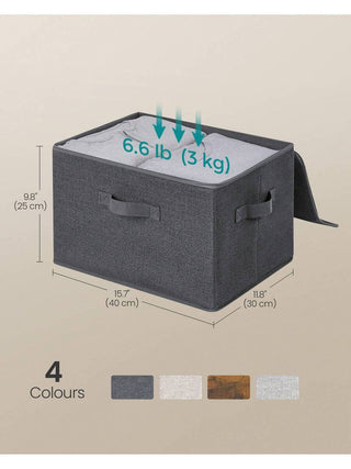 AYNEX Set of 6 Foldable Storage Organiser Boxes Zip Lids & Handles Non-Woven Fabric 40x30x25cm Clothes Wardrobe Shelf Under Bed Bedroom Slate Grey