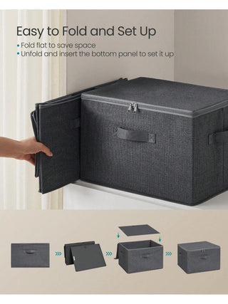 AYNEX Set of 6 Foldable Storage Organiser Boxes Zip Lids & Handles Non-Woven Fabric 40x30x25cm Clothes Wardrobe Shelf Under Bed Bedroom Slate Grey