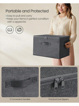 AYNEX Set of 6 Foldable Storage Organiser Boxes Zip Lids & Handles Non-Woven Fabric 40x30x25cm Clothes Wardrobe Shelf Under Bed Bedroom Slate Grey