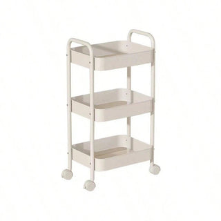 AYNEX 3-Tier Rolling Metal Storage Organiser Mobile Utility Cart Kitchen Trolley Caster Wheels Carbon Steel Space Saving White