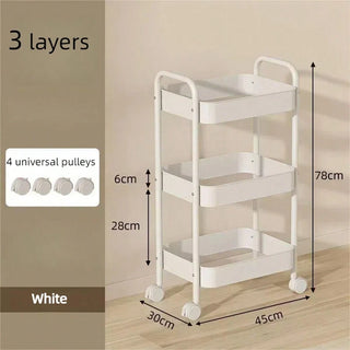 AYNEX 3-Tier Rolling Metal Storage Organiser Mobile Utility Cart Kitchen Trolley Caster Wheels Carbon Steel Space Saving White