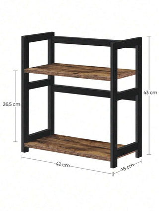 AYNEX 2-Tier Bamboo & MDF Spice Rack Desktop Organiser Rustic Brown Black Frame 42x18x43cm Kitchen Shelf Dining Room Home Office Bathroom Living Room Storage