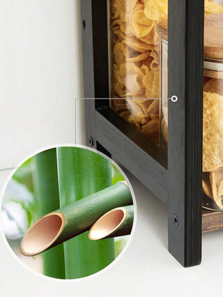 AYNEX 2-Tier Bamboo & MDF Spice Rack Desktop Organiser Rustic Brown Black Frame 42x18x43cm Kitchen Shelf Dining Room Home Office Bathroom Living Room Storage