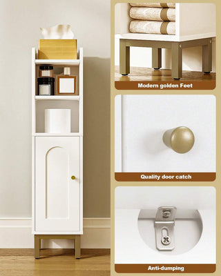AYNEX Small Corner Bathroom Floor Cabinet With Door & Adjustable Shelves | Narrow Toilet Paper Storage Unit | MDF & Metal Base | Anti-Tip Kit Included | White | 8x8x32.7"