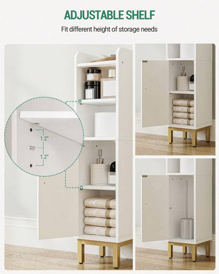 AYNEX Small Corner Bathroom Floor Cabinet With Door & Adjustable Shelves | Narrow Toilet Paper Storage Unit | MDF & Metal Base | Anti-Tip Kit Included | White | 8x8x32.7"