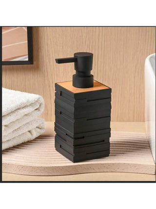 AYNEX Matte Black Soap Dispenser with Bamboo Decoration | Kitchen & Bathroom Refillable Dispenser | Minimalist Home Décor
