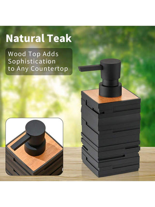 AYNEX Matte Black Soap Dispenser with Bamboo Decoration | Kitchen & Bathroom Refillable Dispenser | Minimalist Home Décor