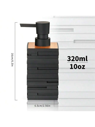 AYNEX Matte Black Soap Dispenser with Bamboo Decoration | Kitchen & Bathroom Refillable Dispenser | Minimalist Home Décor