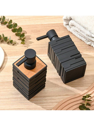AYNEX Matte Black Soap Dispenser with Bamboo Decoration | Kitchen & Bathroom Refillable Dispenser | Minimalist Home Décor