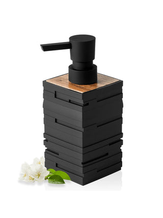 AYNEX Matte Black Soap Dispenser with Bamboo Decoration | Kitchen & Bathroom Refillable Dispenser | Minimalist Home Décor