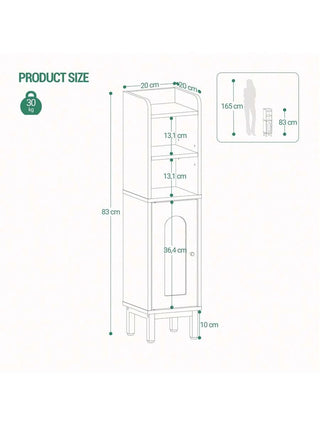 AYNEX Small Corner Bathroom Floor Cabinet With Door & Adjustable Shelves | Narrow Toilet Paper Storage Unit | MDF & Metal Base | Anti-Tip Kit Included | White | 8x8x32.7"