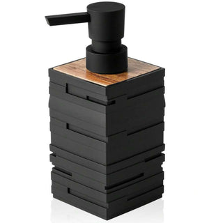 AYNEX Matte Black Soap Dispenser with Bamboo Decoration | Kitchen & Bathroom Refillable Dispenser | Minimalist Home Décor