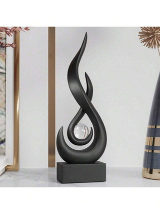 AYNEX Black Abstract Flame Sculpture | Modern Art Resin Statue | Dining Room Living Room Office Tabletop Décor Centrepiece Gift