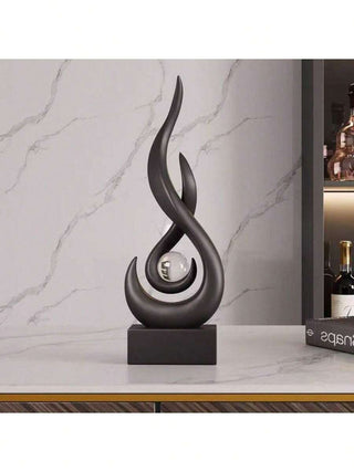 AYNEX Black Abstract Flame Sculpture | Modern Art Resin Statue | Dining Room Living Room Office Tabletop Décor Centrepiece Gift